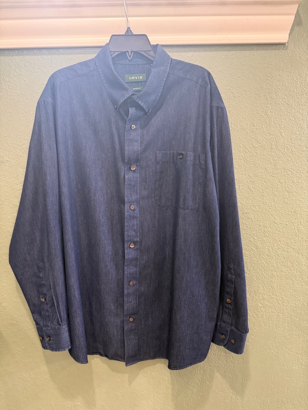 Orvis Men's Dark Blue Denim Button-Down Shirt